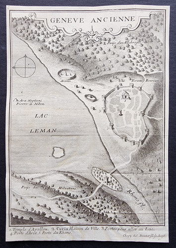 Antica mappa 1730 ginevra - antica,