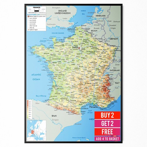 Mappa francia poster - di,