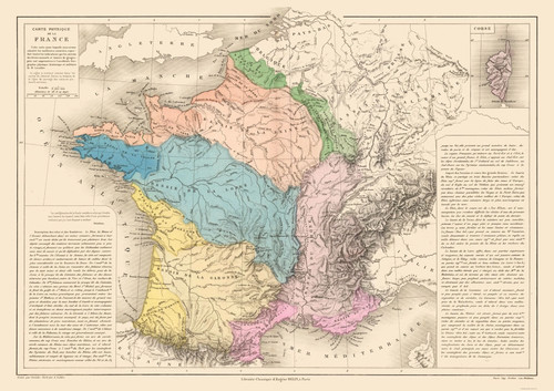 Mappa storica francia fisica - mappa,