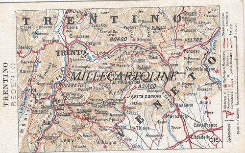 Trento cartolina con cartina - trento:,